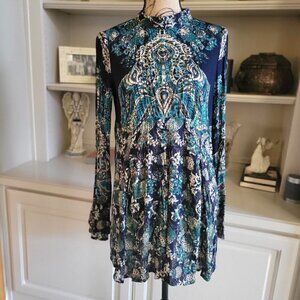 Free People Tate Tunic/Mini Dress Blue Combo - XS